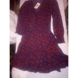 Michael Kors Medium Ruffle Red, Navy Dress NWT Floral